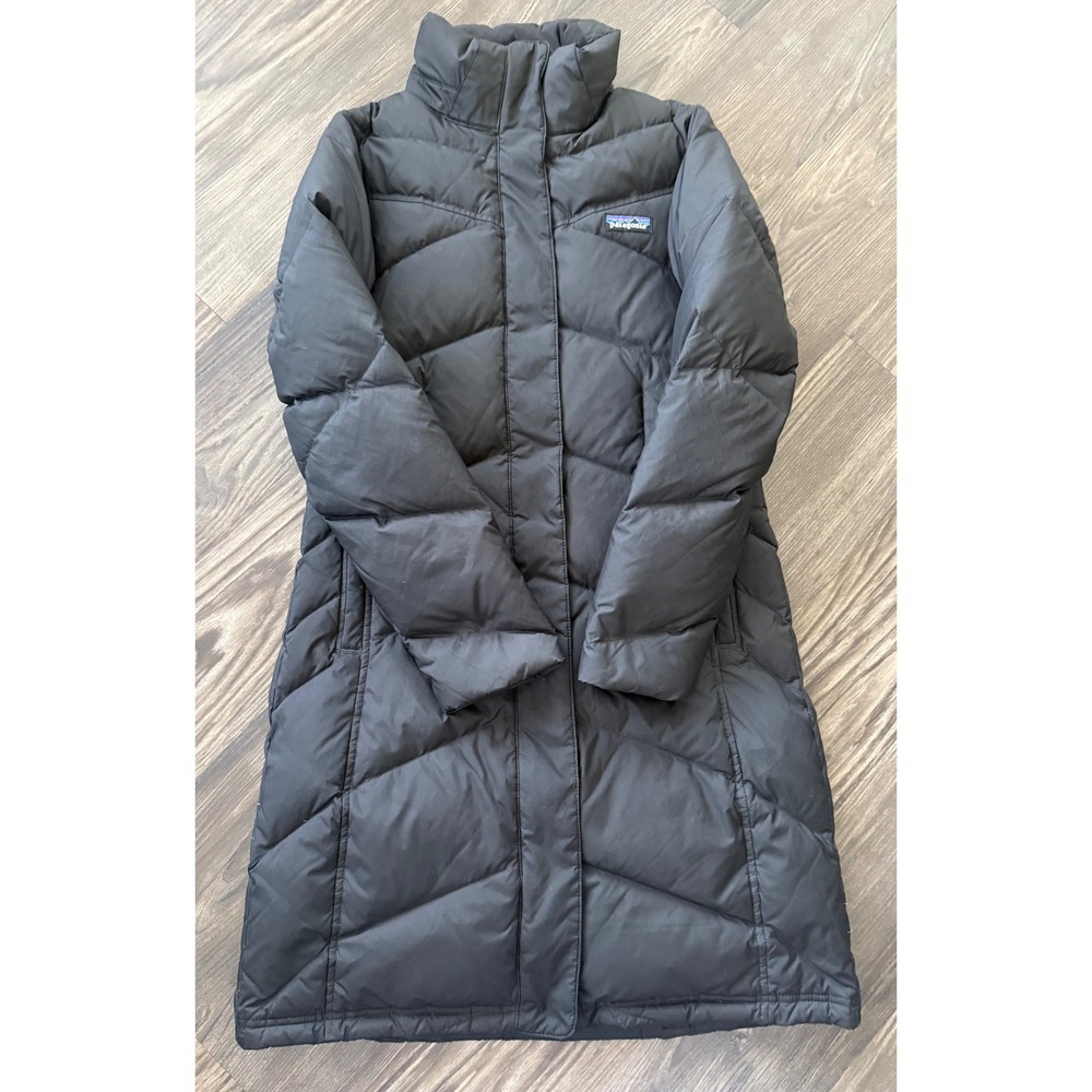 Patagonia Womens Down With It Parka Black Puffer Coat Knee Length Jacket Small